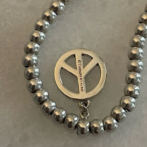Tiffany Silver Mini Bead Peace Charm Bracelet - Picture 5 of 7